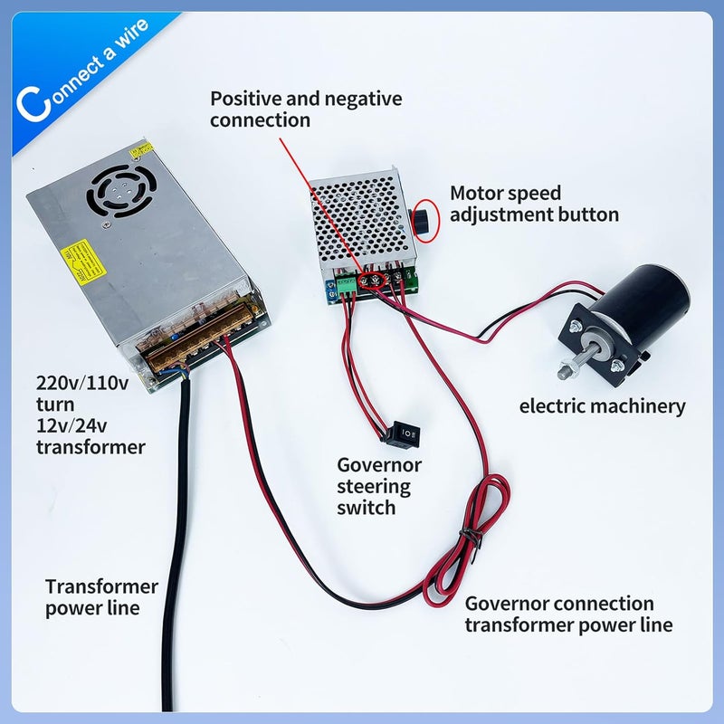 HUSETOO محرك تيار مستمر عالي العزم 12V/24V، محرك هادئ لمشاريع DIY مع موصل كابل لمحركات كهربائية ومولدات، 30W CW/CCW 3500/7000RPM (عمود دوار ملولب) - Image 2